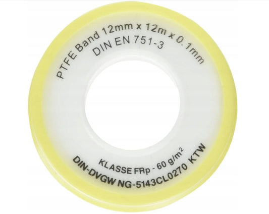 Bandă PTFE (Teflon) pentru etanșare – 12 m, 12 mm, 0,1 mm grosime
