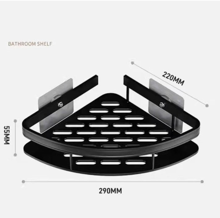 Set 2 rafturi colț baie, aluminiu, 29×22×5.5 cm, negru – Descriere produs