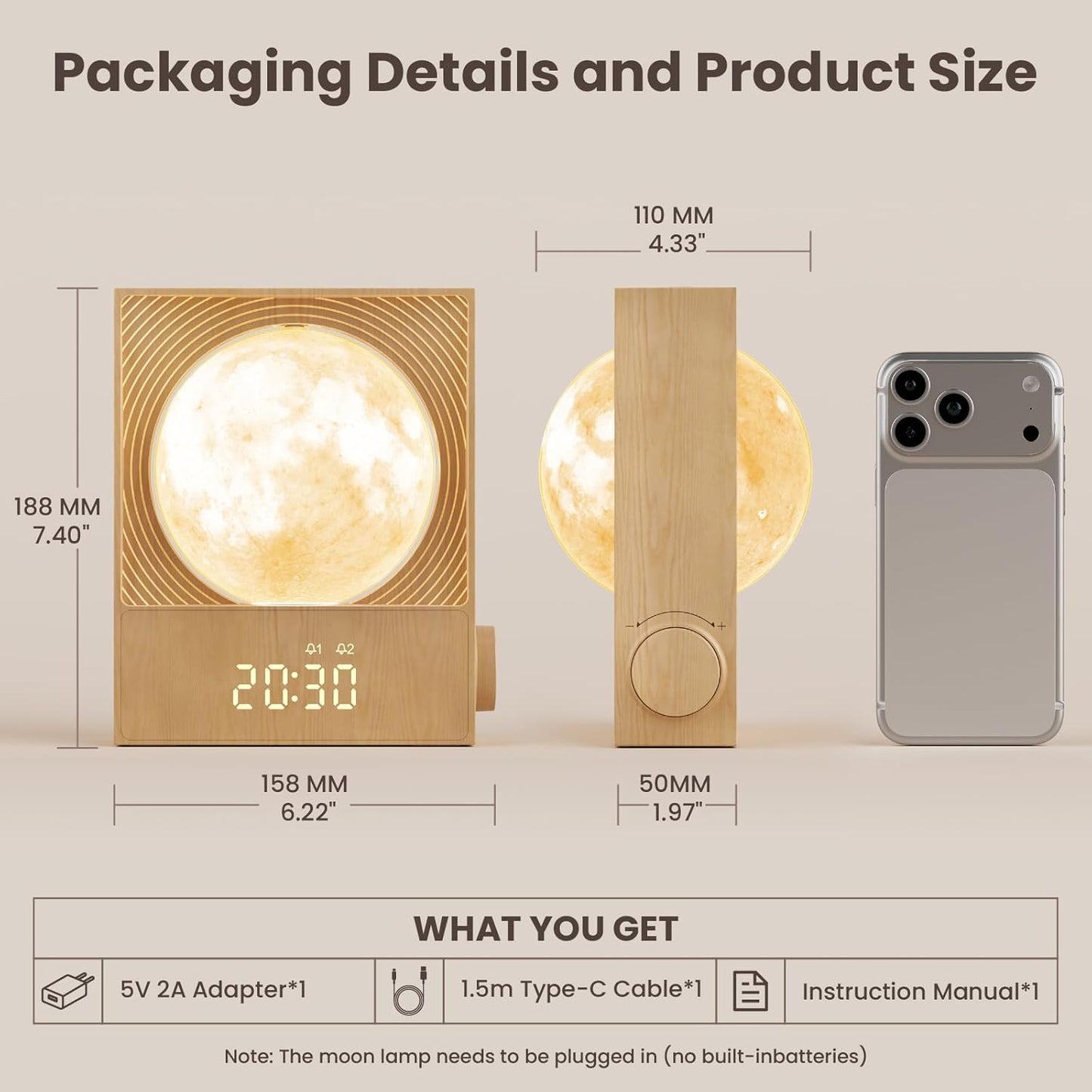 Lampă Lună Rotativă cu Alarmă Sunrise RETEYUNG – 15 Sunete de Trezire, 10 Sunete Naturale, RGB, 2 Alarme, Timer, 3 Niveluri de Luminozitate