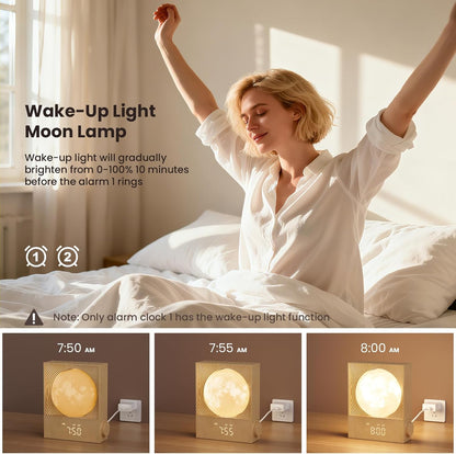 Lampă Lună Rotativă cu Alarmă Sunrise RETEYUNG – 15 Sunete de Trezire, 10 Sunete Naturale, RGB, 2 Alarme, Timer, 3 Niveluri de Luminozitate