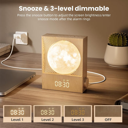 Lampă Lună Rotativă cu Alarmă Sunrise RETEYUNG – 15 Sunete de Trezire, 10 Sunete Naturale, RGB, 2 Alarme, Timer, 3 Niveluri de Luminozitate