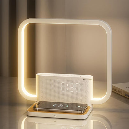 Ceas cu alarmă RETEYUNG Sunrise – Lampă tactilă, încărcare wireless, sunete naturale, lumină de trezire