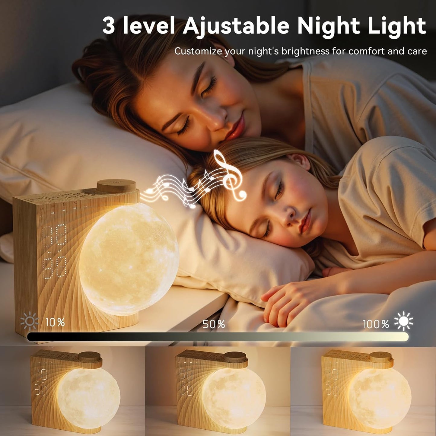 Lampă Lună cu Alarmă RETEYUNG – Wake‑Up Light, 2 Alarme, Sunete Naturale, 8 Culori RGB, 3 Niveluri de Luminozitate