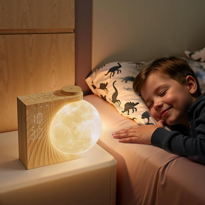 Lampă Lună cu Alarmă RETEYUNG – Wake‑Up Light, 2 Alarme, Sunete Naturale, 8 Culori RGB, 3 Niveluri de Luminozitate