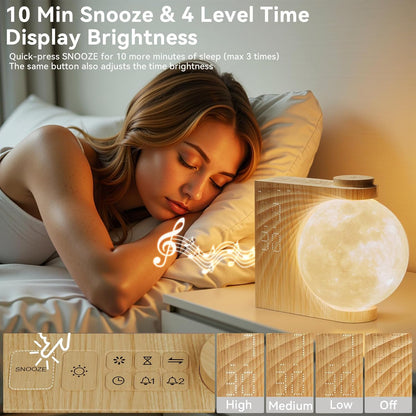 Lampă Lună cu Alarmă RETEYUNG – Wake‑Up Light, 2 Alarme, Sunete Naturale, 8 Culori RGB, 3 Niveluri de Luminozitate