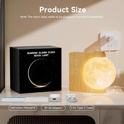Lampă Lună cu Alarmă RETEYUNG – Wake‑Up Light, 2 Alarme, Sunete Naturale, 8 Culori RGB, 3 Niveluri de Luminozitate