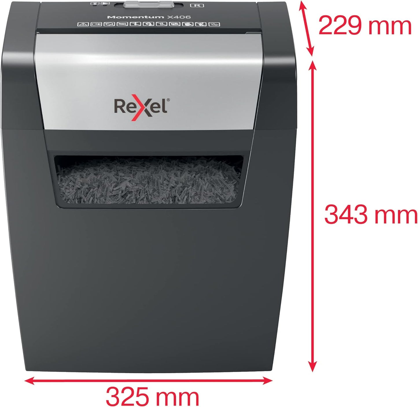 Distrugător de documente Rexel Momentum X406 – Cross‑Cut P4, 6 coli, Coș 15L, Negru