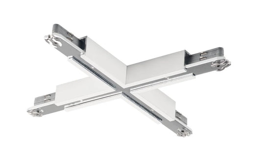 X‑Connector pentru D‑TRACK, 2 Circuite, 240V, Alb – Conector în Cruce pentru Șină de Iluminat