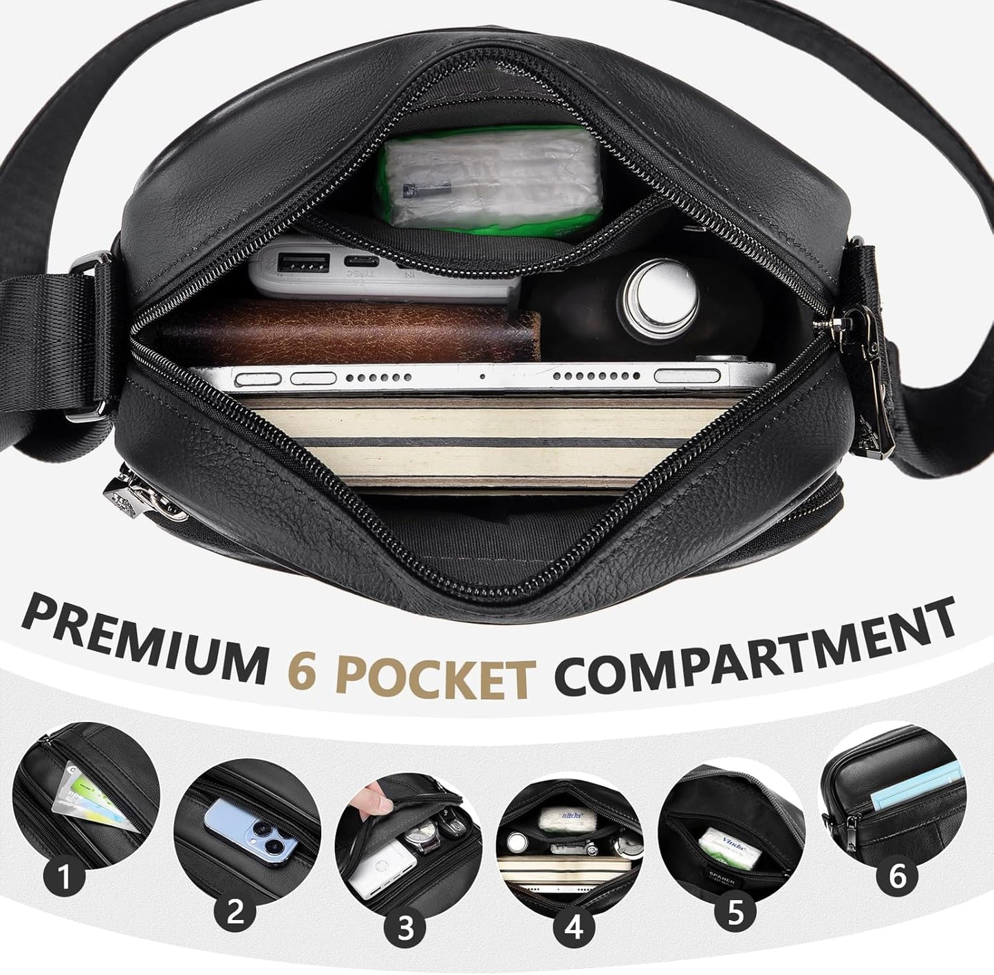 SPAHER – Geantă Bărbați din Piele Naturală | Crossbody Retro, 17 × 8 × 20 cm, Negru
