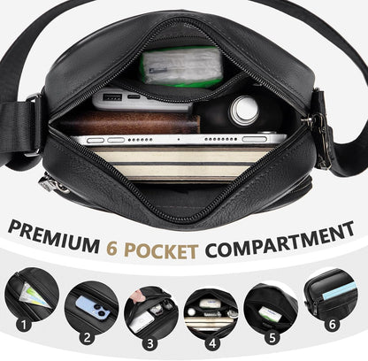 SPAHER – Geantă Bărbați din Piele Naturală | Crossbody Retro, 17 × 8 × 20 cm, Negru