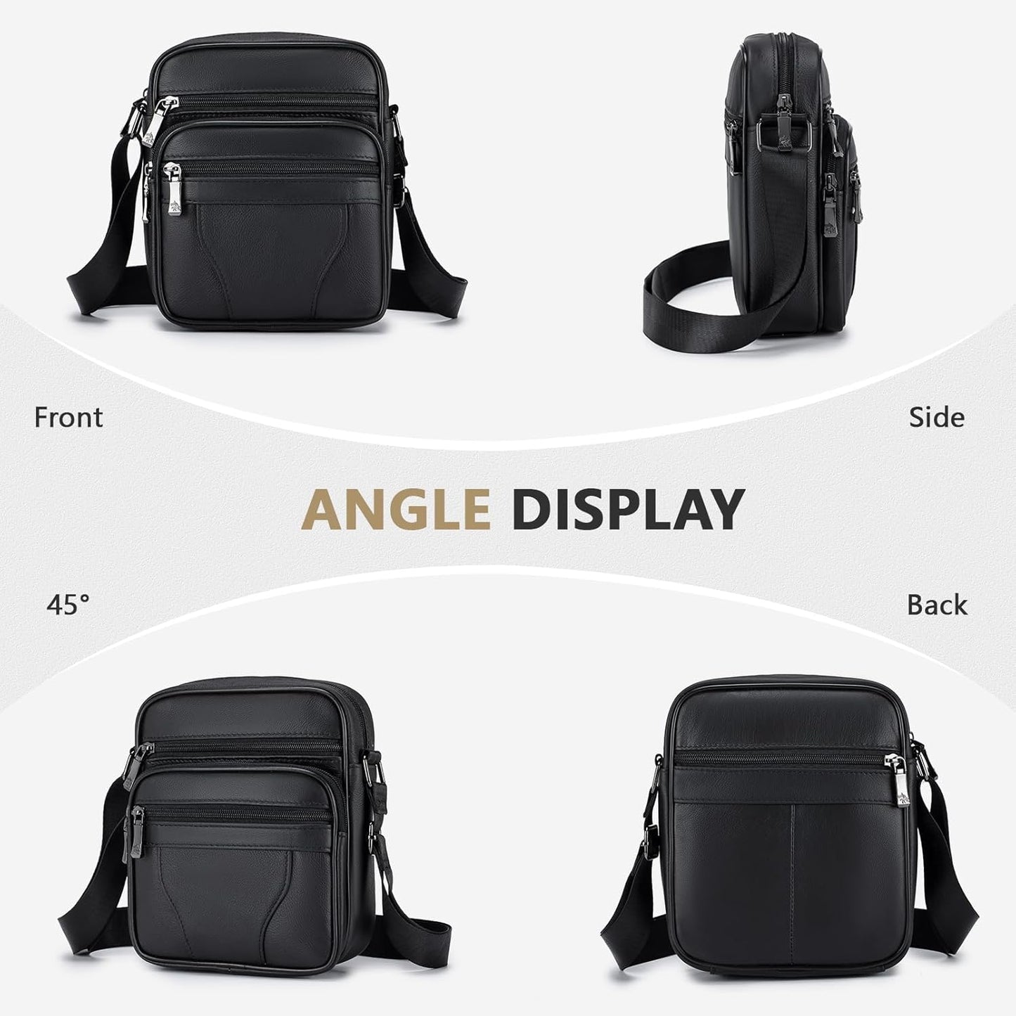 SPAHER – Geantă Bărbați din Piele Naturală | Crossbody Retro, 17 × 8 × 20 cm, Negru