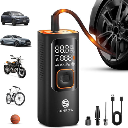 Compresor Electric Portabil SUNPOW 160 PSI, 7500 mAh - Puternic, rapid și ideal pentru orice situație de urgență auto