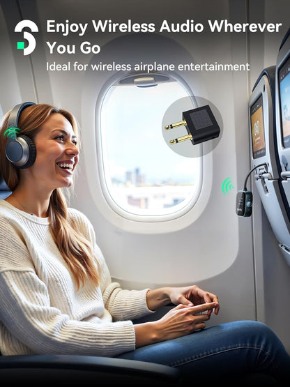 Adaptor Bluetooth 5.3 SOOMFON – Transmițător & Receptor 2‑în‑1, cu Ecran LCD și Conectare Duală (Pentru Avion, TV, Căști, Boxe)