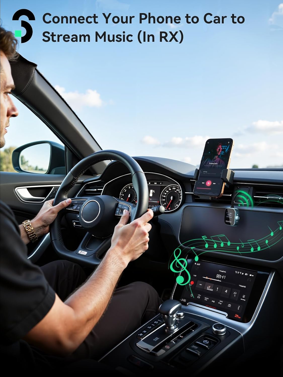 Adaptor Bluetooth 5.3 SOOMFON – Transmițător & Receptor 2‑în‑1, cu Ecran LCD și Conectare Duală (Pentru Avion, TV, Căști, Boxe)