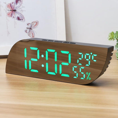 Ceas Electronic cu Alarmă SPORTARC – Afișaj Tip Oglindă, Termometru &amp; Higrometru, Luminozitate Reglabilă (Alb + Verde)