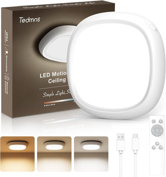 Plafonieră LED Reîncărcabilă – 12000mAh, Senzor Mișcare, 3 Culori, Telecomandă, Fără Cabluri