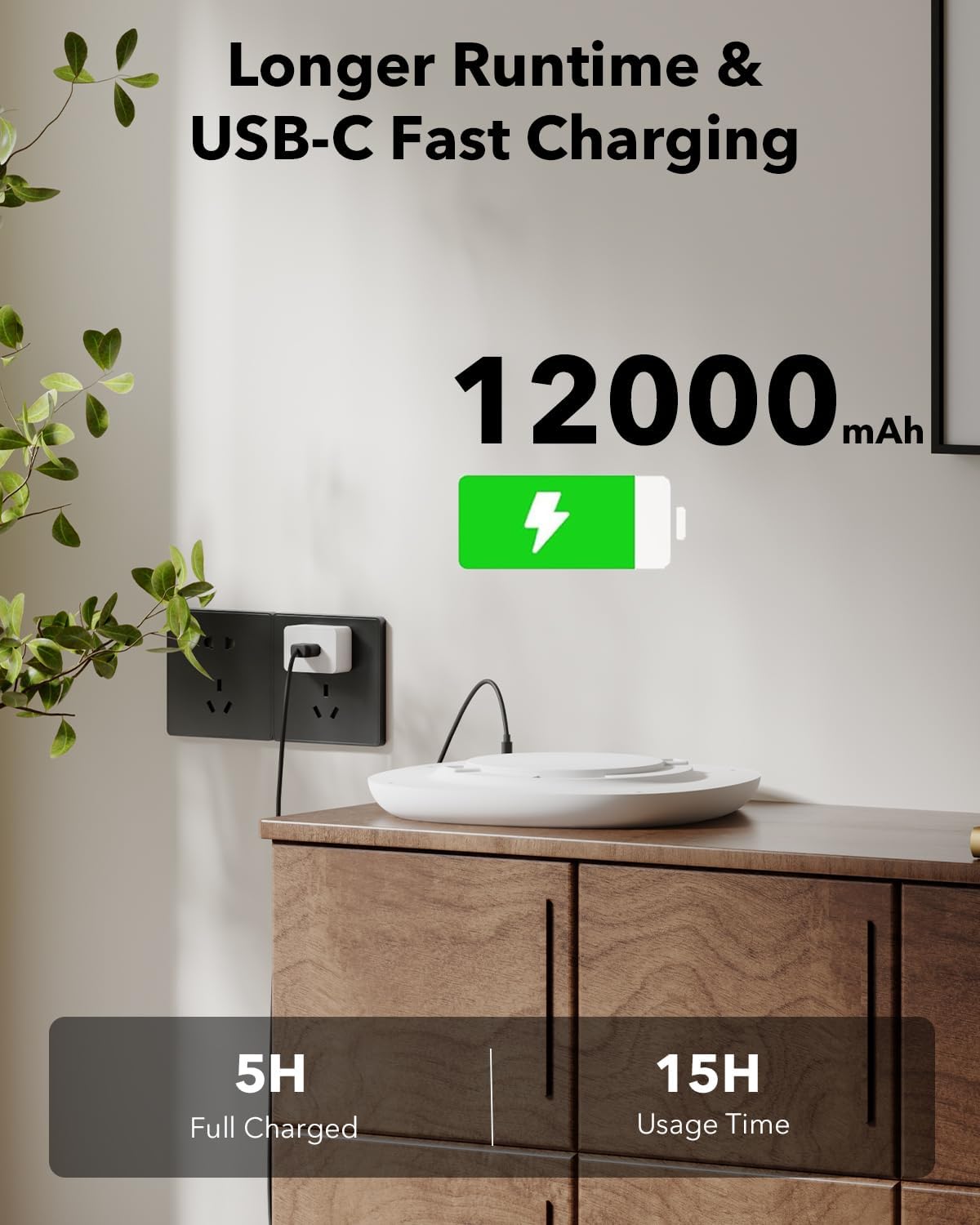 Plafonieră LED Reîncărcabilă – 12000mAh, Senzor Mișcare, 3 Culori, Telecomandă, Fără Cabluri