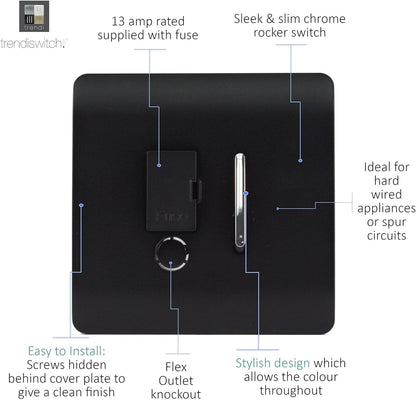 Trendi Switch Fused Spur 13A, Placă Screwless, Negru Mat