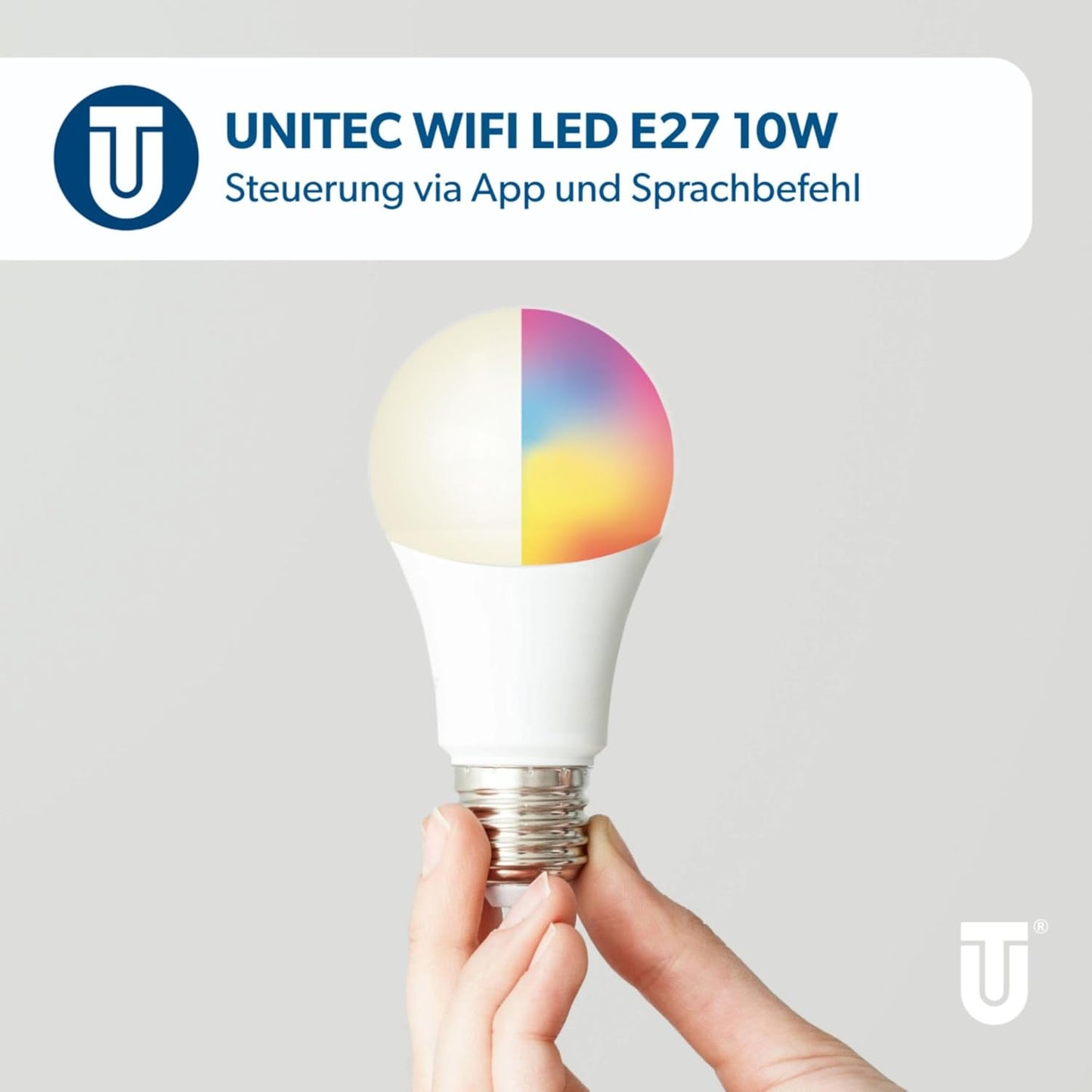 Bec Inteligent UNITEC WiFi LED E27, RGB+CCT, 10W, Dimmabil, Control prin App & Voice