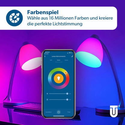 Bec Inteligent UNITEC WiFi LED E27, RGB+CCT, 10W, Dimmabil, Control prin App & Voice