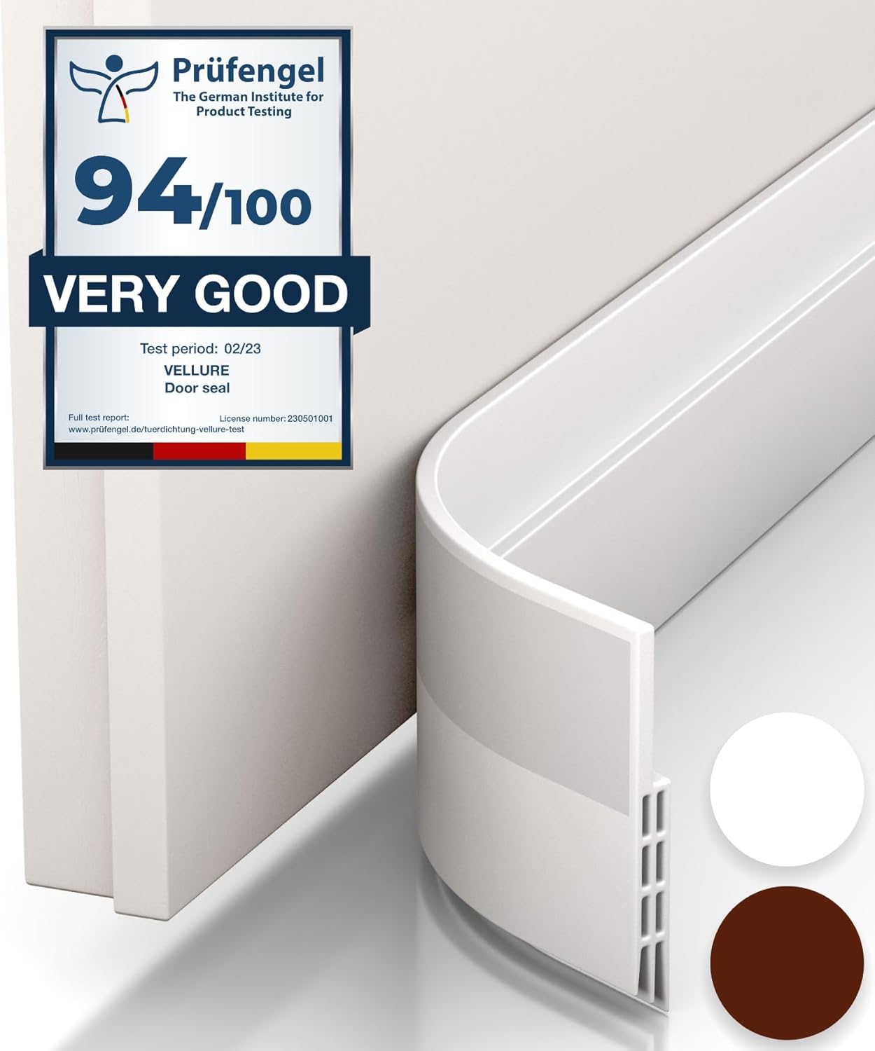 Vellure® Door Draft Stopper – Bandă de etanșare pentru partea de jos a ușii, silicon premium, 100 cm, alb