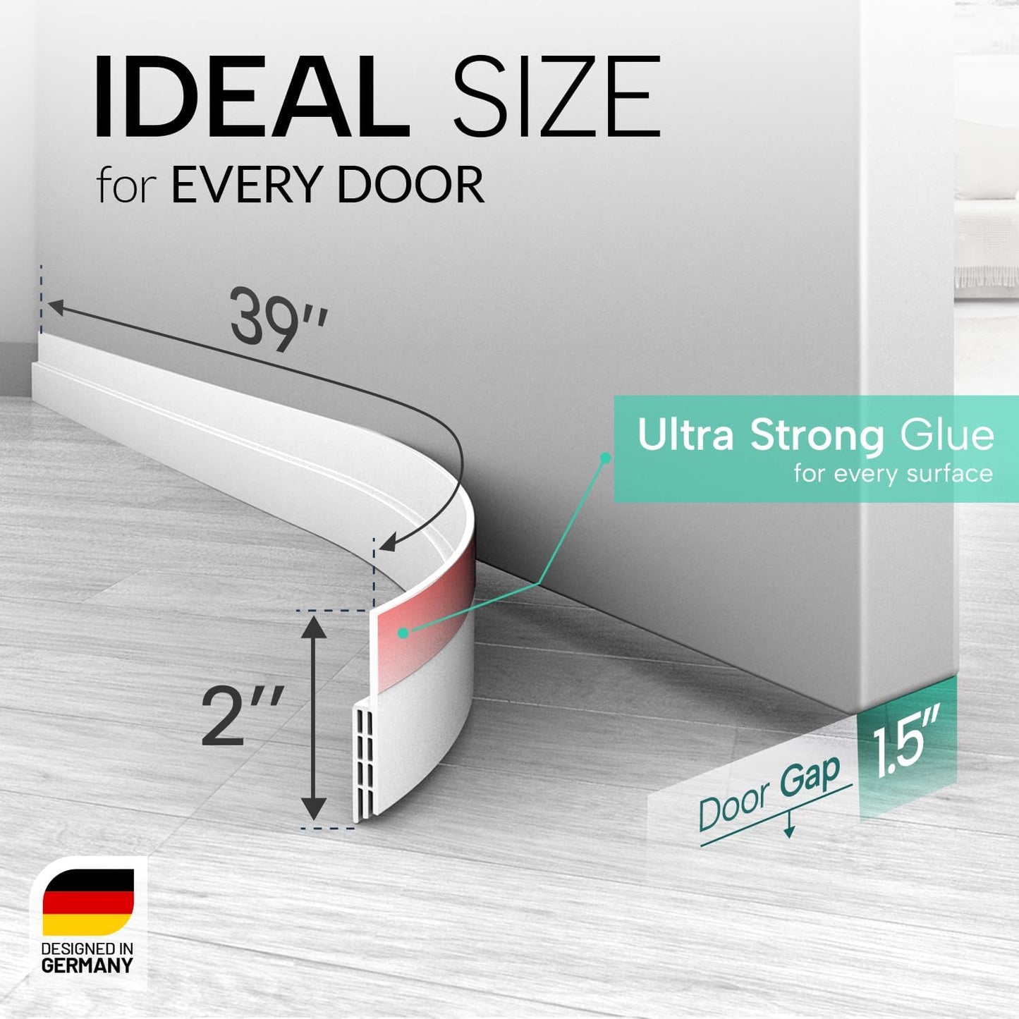 Vellure® Door Draft Stopper – Bandă de etanșare pentru partea de jos a ușii, silicon premium, 100 cm, alb