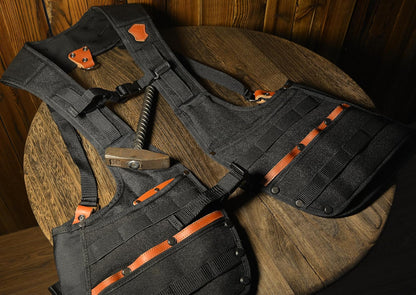 Vestă Profesională pentru Unelte WELKINLAND Top‑G – Piele Buffalo + 1000D Kordura, 33 de buzunare, ajustabilă (mărime L)