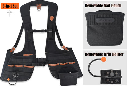 Vestă Profesională pentru Unelte WELKINLAND Top‑G – Piele Buffalo + 1000D Kordura, 33 de buzunare, ajustabilă (mărime L)