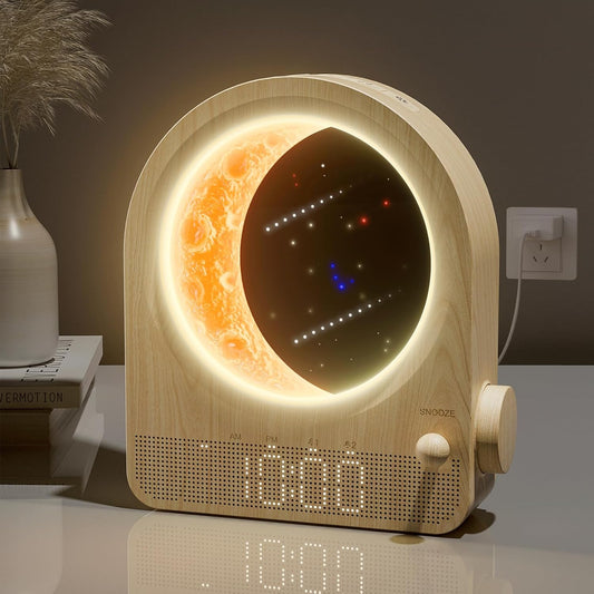 🌅 Blonbar – Ceas cu Alarmă Sunrise & Lampă Lună 3D, Sunete Naturale, Dublă Alarmă, Timer 30/60/90 min
