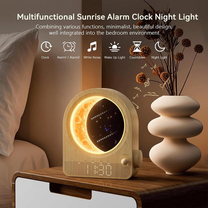 🌅 Blonbar – Ceas cu Alarmă Sunrise & Lampă Lună 3D, Sunete Naturale, Dublă Alarmă, Timer 30/60/90 min